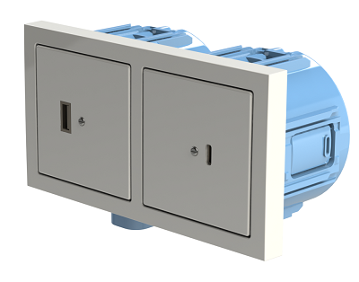 Een USB-wcd: links normale USB 5V2c, rechts USBc 20V-100W.