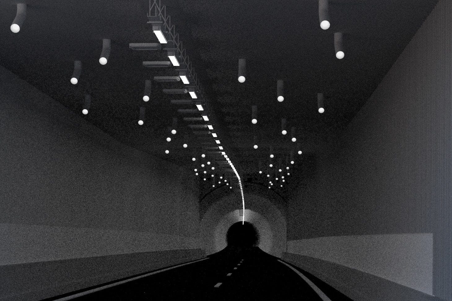 De lichtpunten die zijn gekoppeld aan het SOFi-systeem worden opgehangen in een willekeurig patroon.