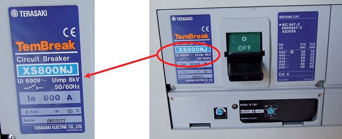 Specificatie van Uimp van een vermogenschakelaar.