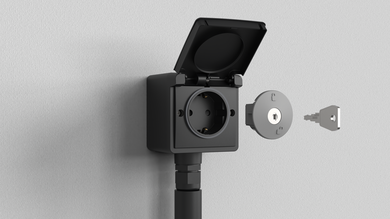 Met de nieuwe spatwaterdichte Niko Hydro wandcontactdoos vergrendel je een wandcontactdoos met een sleutel, zodat alleen bevoegde personen deze kunnen gebruiken. 