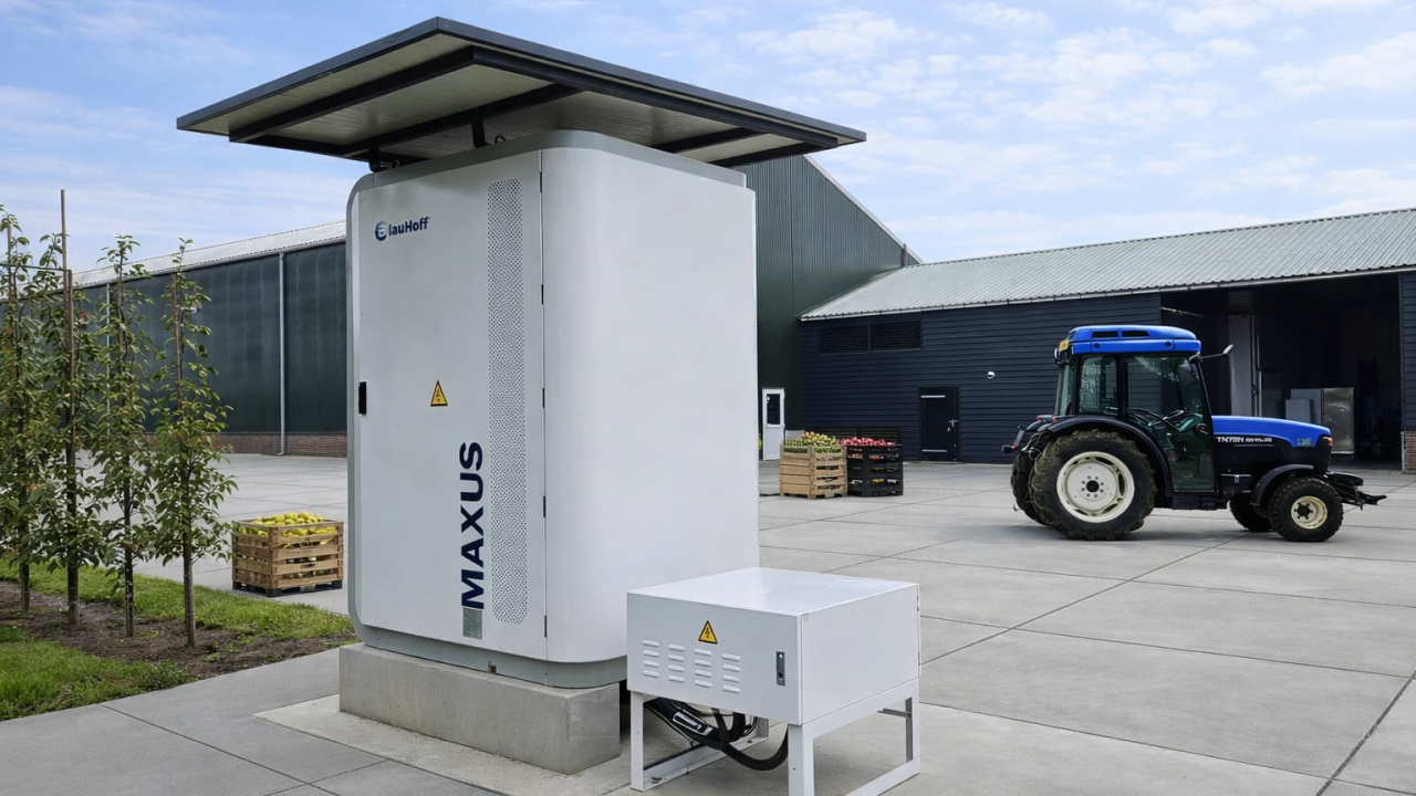 Blauhoff installeerde een energiesysteem bij fruitbedrijf Halm in Lienden. Het bedrijf koos voor een Blauhoff Maxus batterij met een een omvormervermogen van 125 kW en een opslagcapaciteit van 289 kWh. 