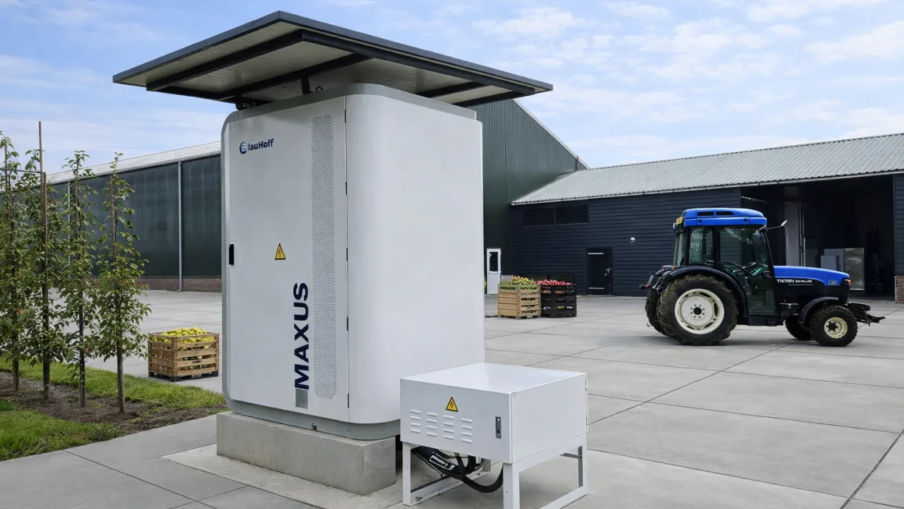 Blauhoff installeerde een energiesysteem bij fruitbedrijf Halm in Lienden. Het bedrijf koos voor een Blauhoff Maxus batterij met een een omvormervermogen van 125 kW en een opslagcapaciteit van 289 kWh.