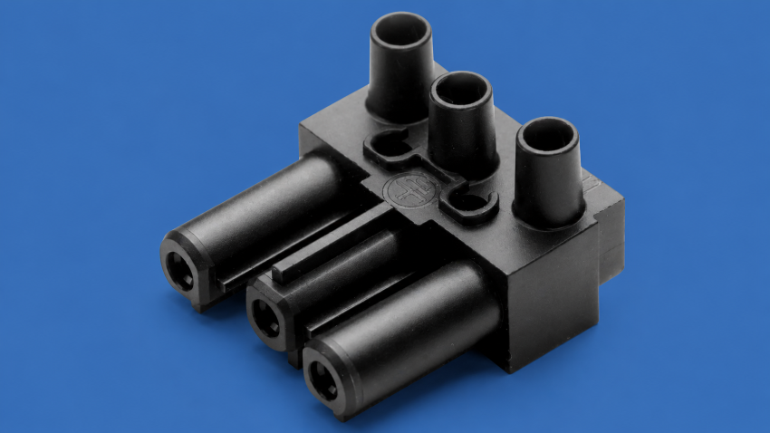 Beeld: Voorbeeld van een connector van het merk Adels, type AC 166. Bron: Adels.de.